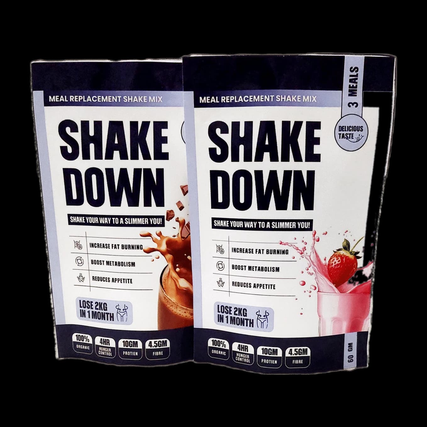 ShakeDown Starter Pack — two 60 g pouches in chocolate and strawberry